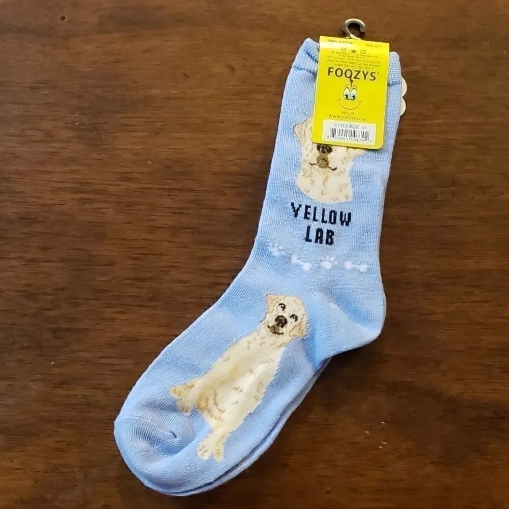 FOOZYS CANINE COLLECTION LIGHT BLUE SOCKS WITH YELLOW LABRADOR RETRIEVER